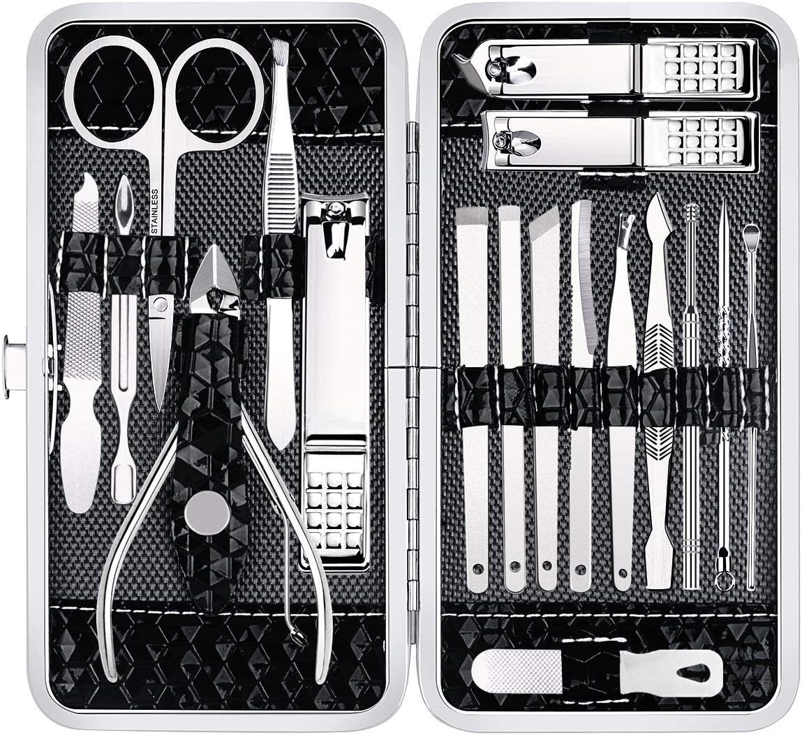 yougai nail clippers set fingernail and toenail clipper cutters, manicure pedicure kit 18 pieces stainless steel professional grooming kits, nail care tools with luxurious travel case