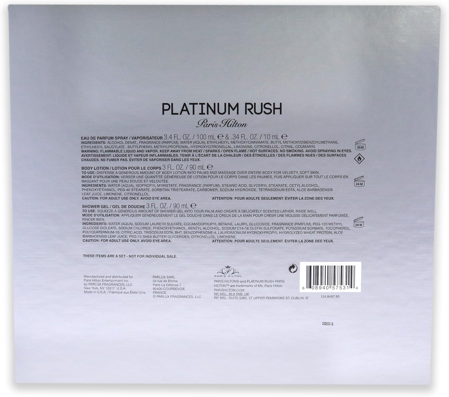 paris hilton platinum rush 4 pieces set