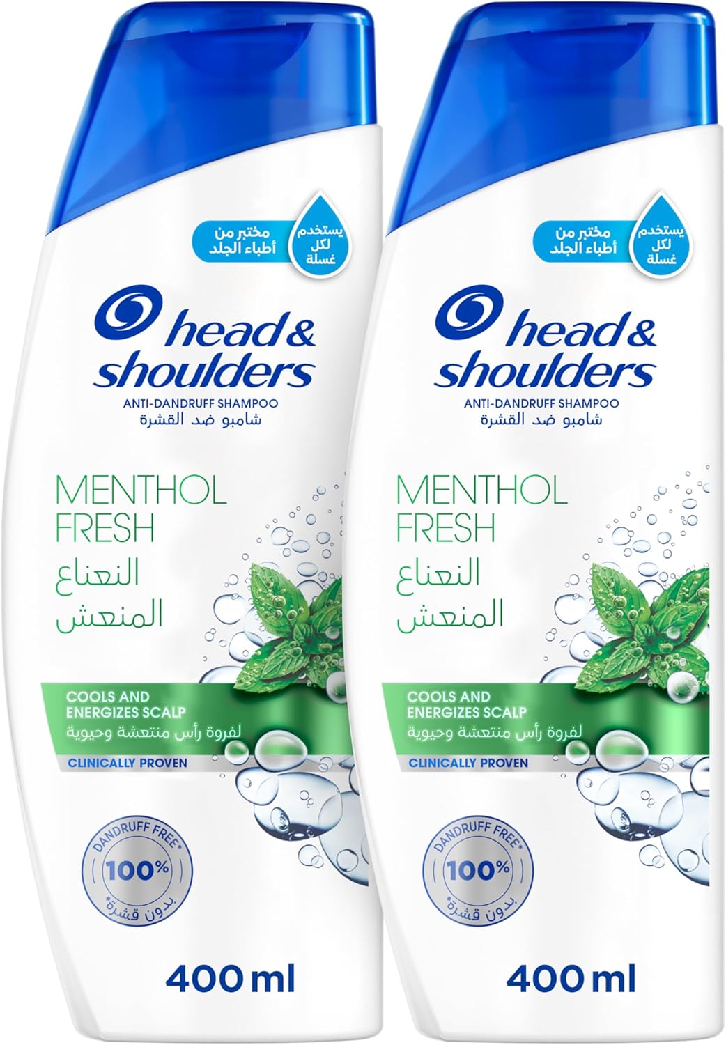 head & shoulders menthol refresh anti dandruff shampoo for itchy scalp, 2 x 400ml
