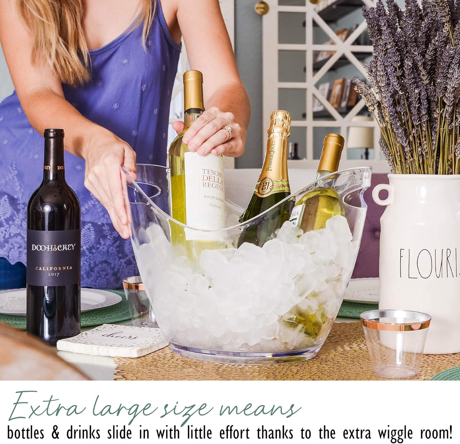 raincol ice bucket clear acrylic 8 liter plastic tub for drinks and parties, food grade, holds 5 full sized bottles and ice 1