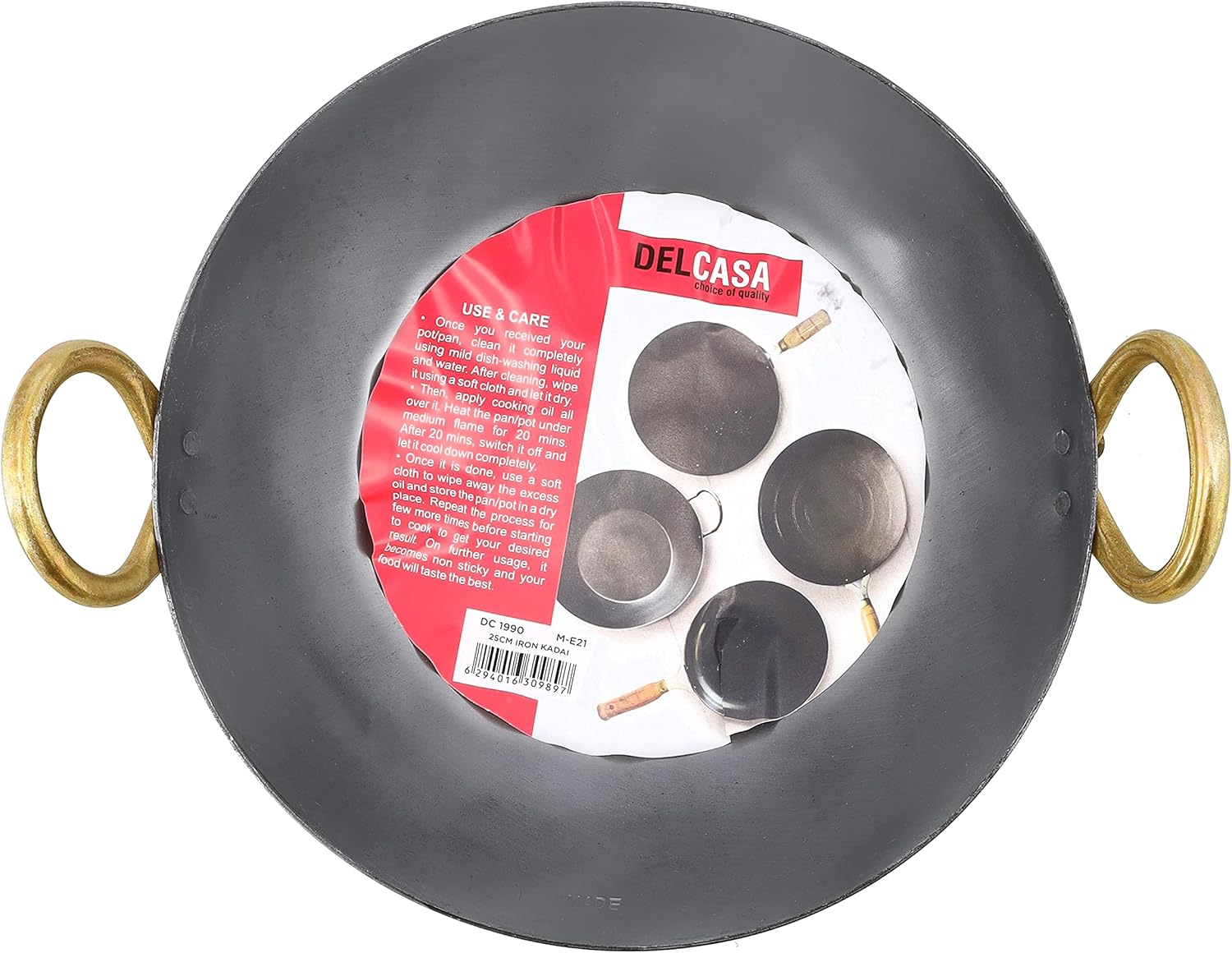 delcasa iron kadai with deep round bottom and strong handle dc1990 traditional 25 cm deep frying kadai ideal for home cooking, restaurant kitchen and catering, multi