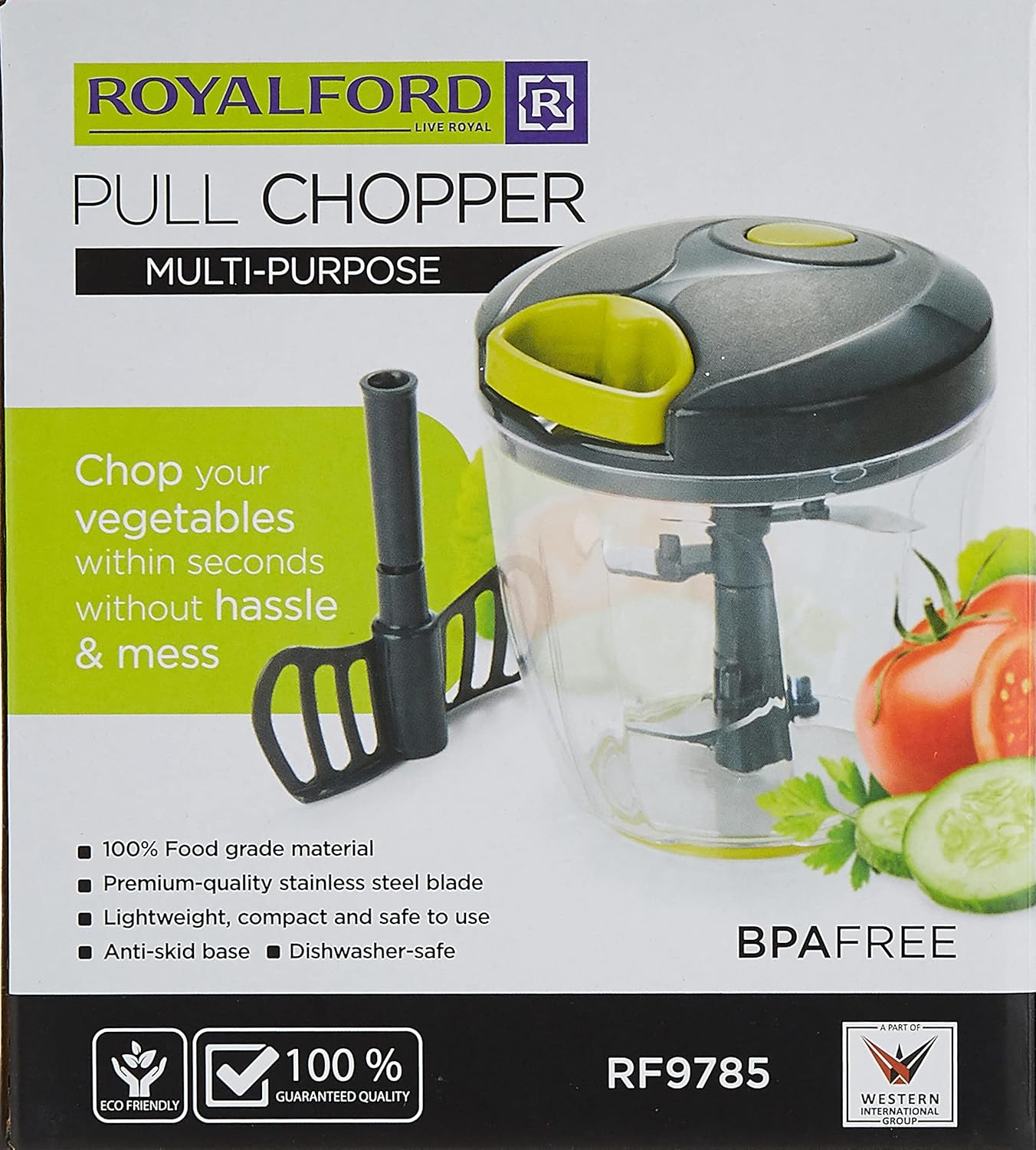 royalford pull chopper 5 blade 900 ml, multi colour, rf9785