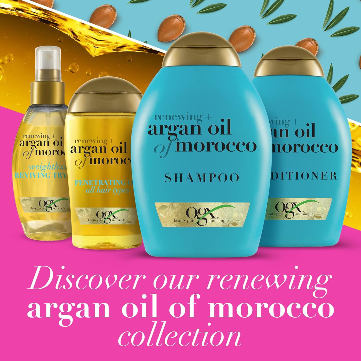 ogx hair oil, renewing+ argan oil of morocco, penetrating oil, all hair types, 100 ml
