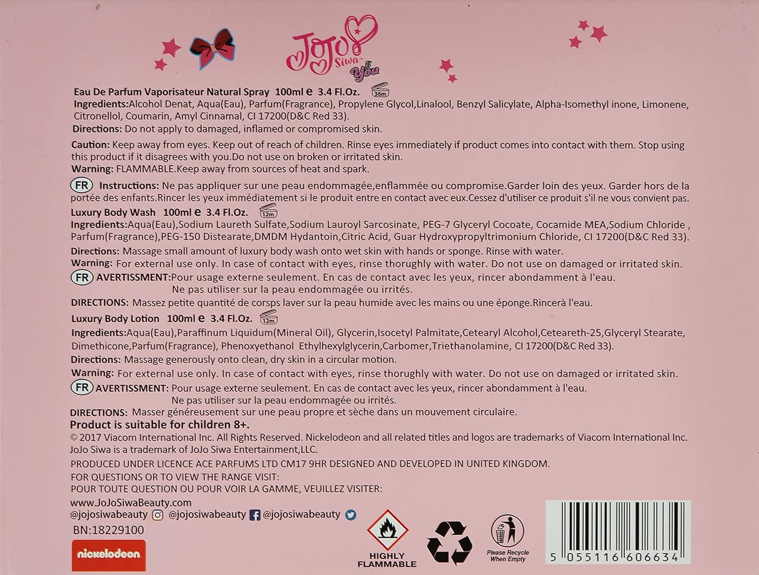 jojo siwa be you edp 100ml+100ml luxury body wash+100ml luxury body lotion set