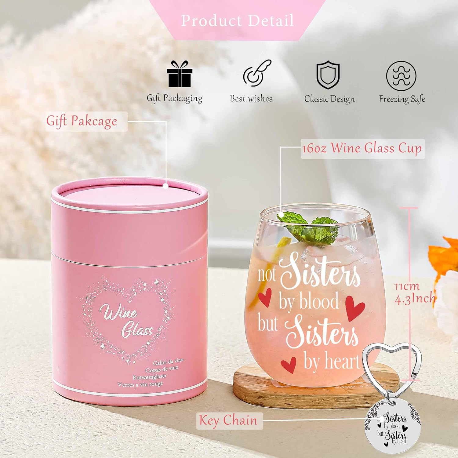 yalucky wine glasses with not sisters by blood but sisters by heart funny sayings best friend birthday gifts for women female girl wine love gift idea