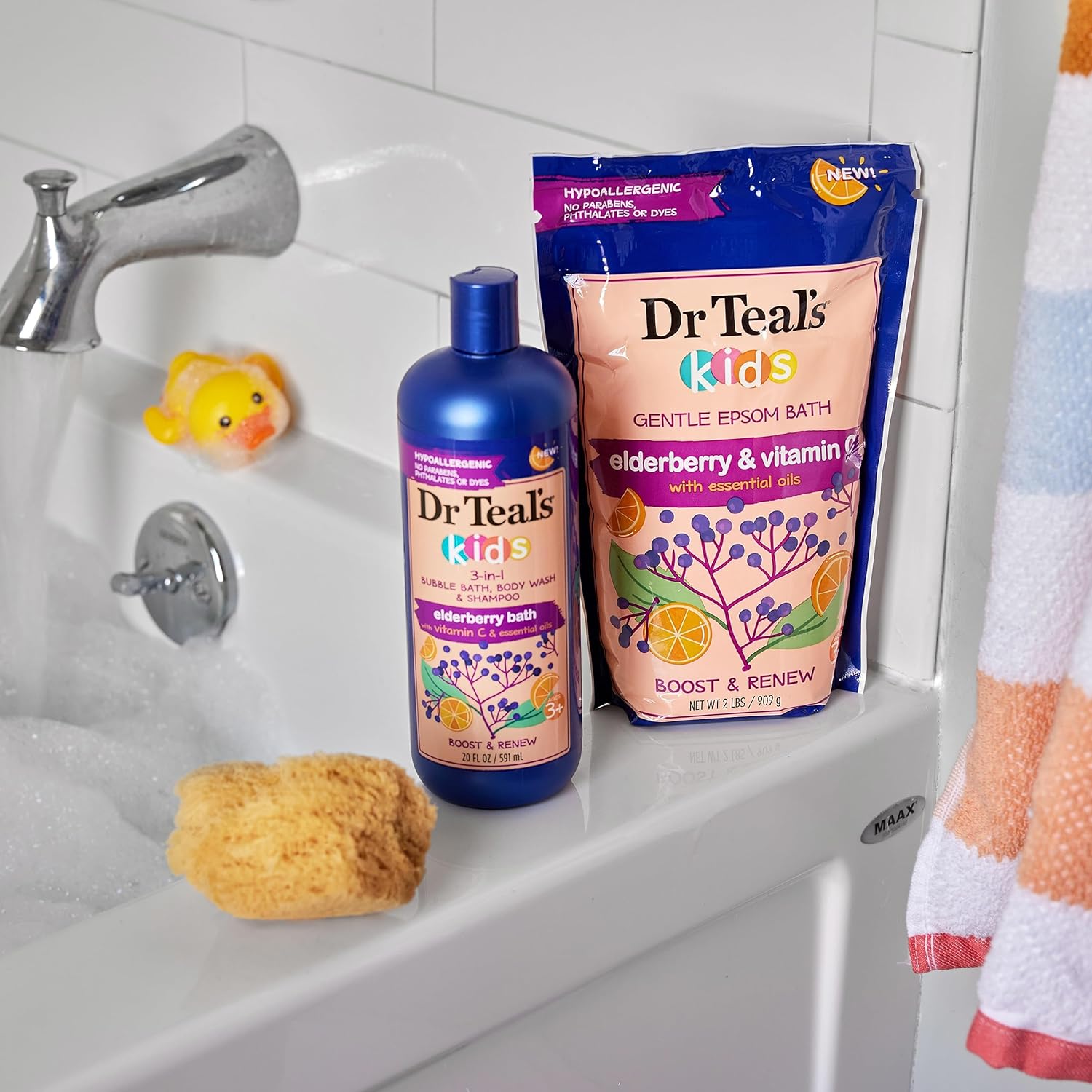 dr teal's kids 3 in 1 bubble bath, body wash & shampoo elderberry & vitamin c 591ml
