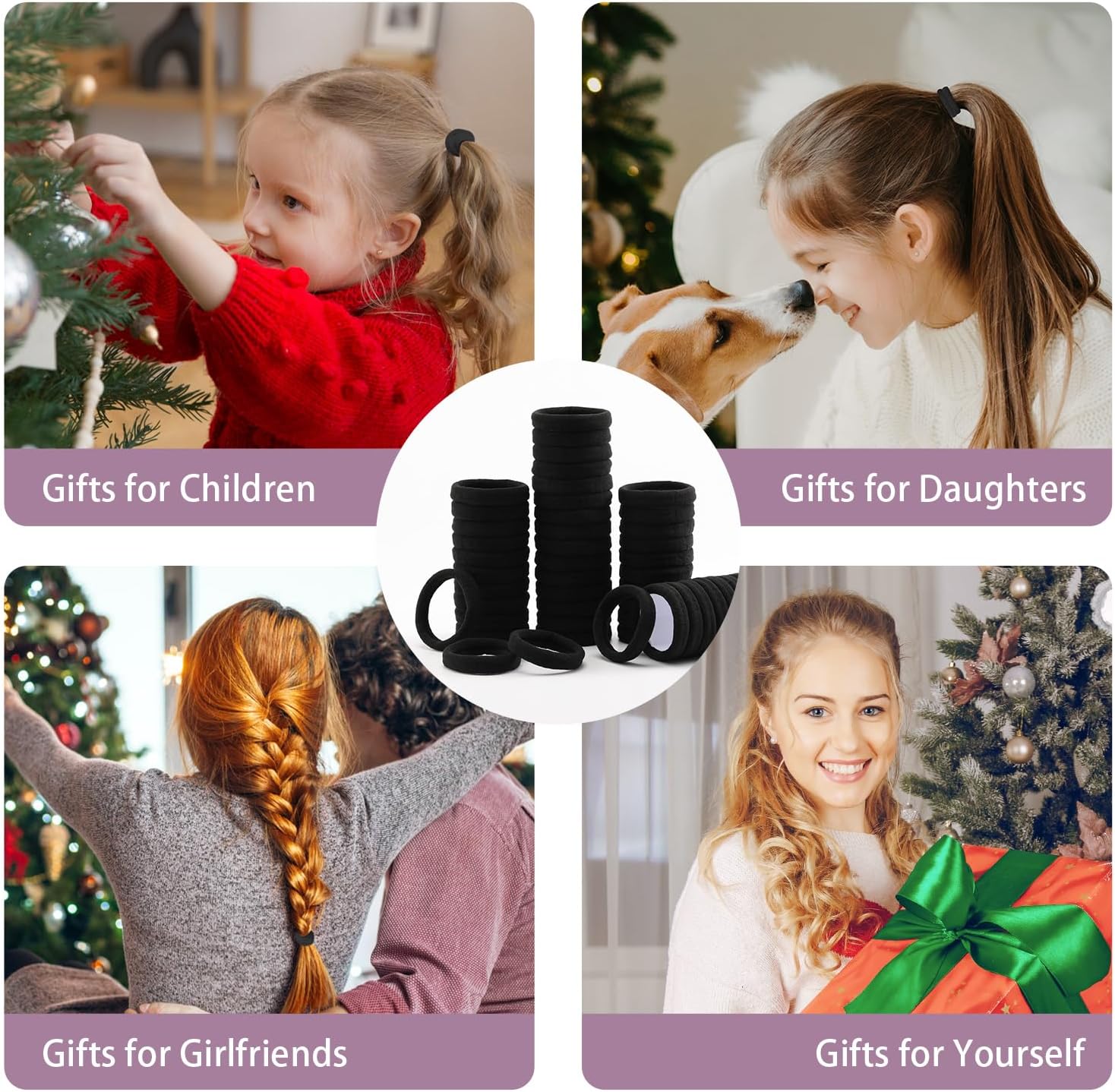 sygy 100 pcs hair ties for women, elastic cotton thick seamless black hair bands, no crease no damage for thick/thin hair, soft hair ties ponytail holders hair accessories