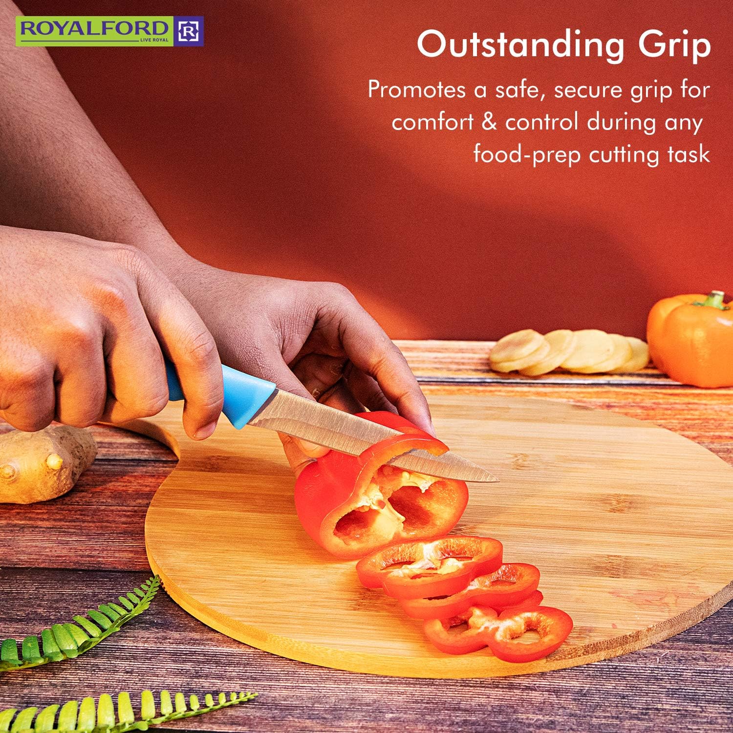 royalford stainless steel blade utility knife (3pcs) stainless steel razor sharp blades ultra sharp cooking knives, perfect for carving & chopping best kitchen gift for cooking lovers & chefs