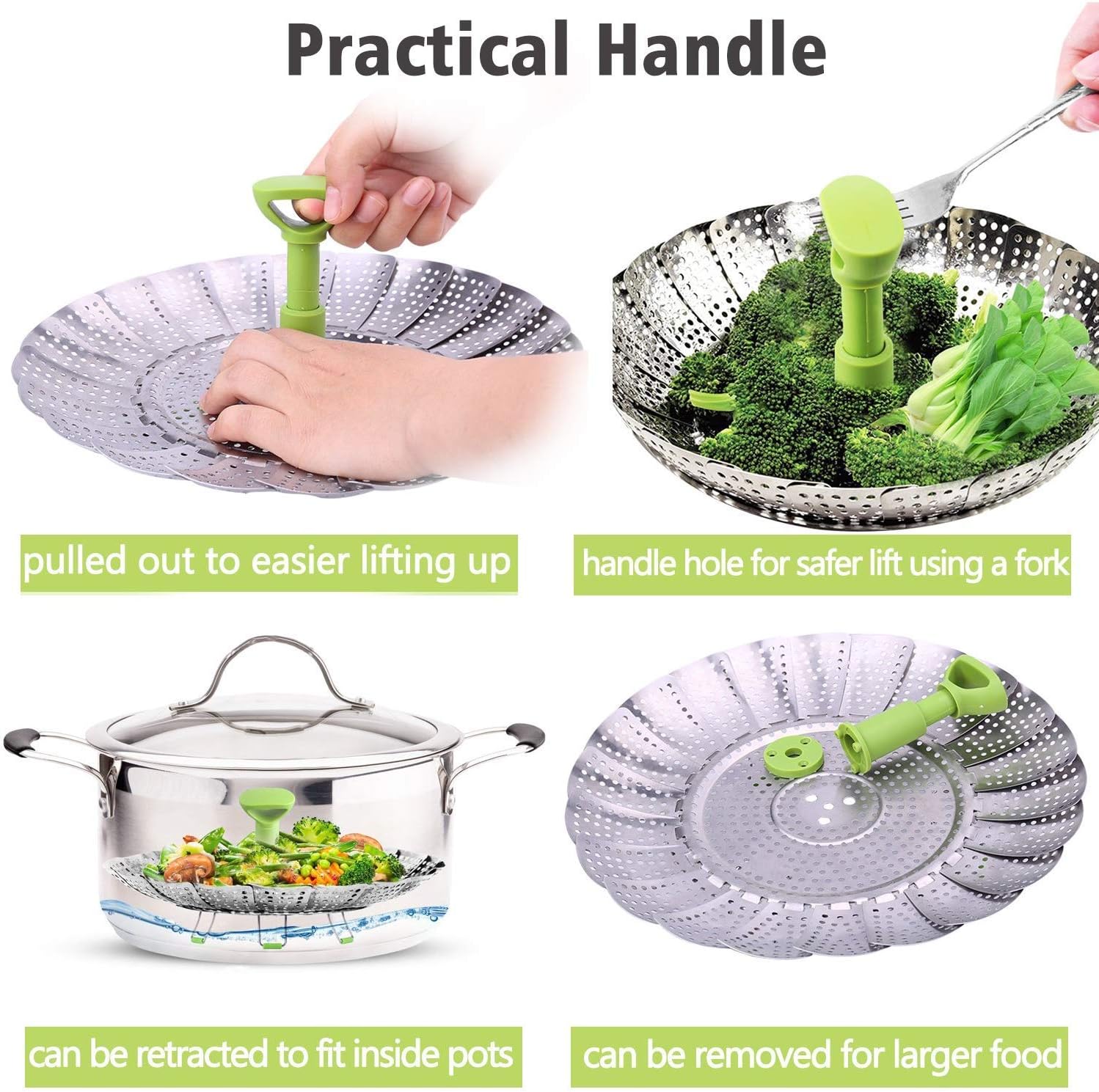 yunfeng steamer basket stainless steel vegetable steamer basket folding steamer insert for veggie fish seafood cooking for herbs, chicken, meat & vegetables with oven mitts (9 in)