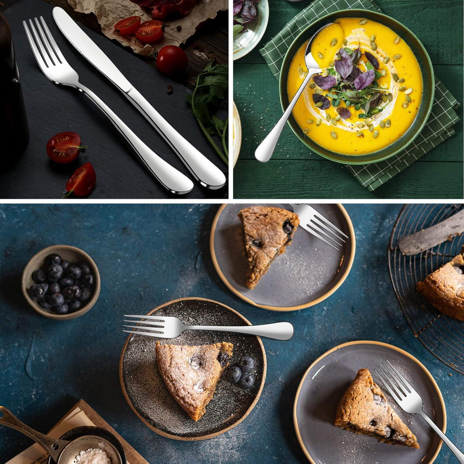 onader cutlery set, stainless steel 24 piece cutlery set for 6 people, flatware silverware set with knife fork spoon, elegant tableware for daily use/christmas, mirror finished. dishwasher safe