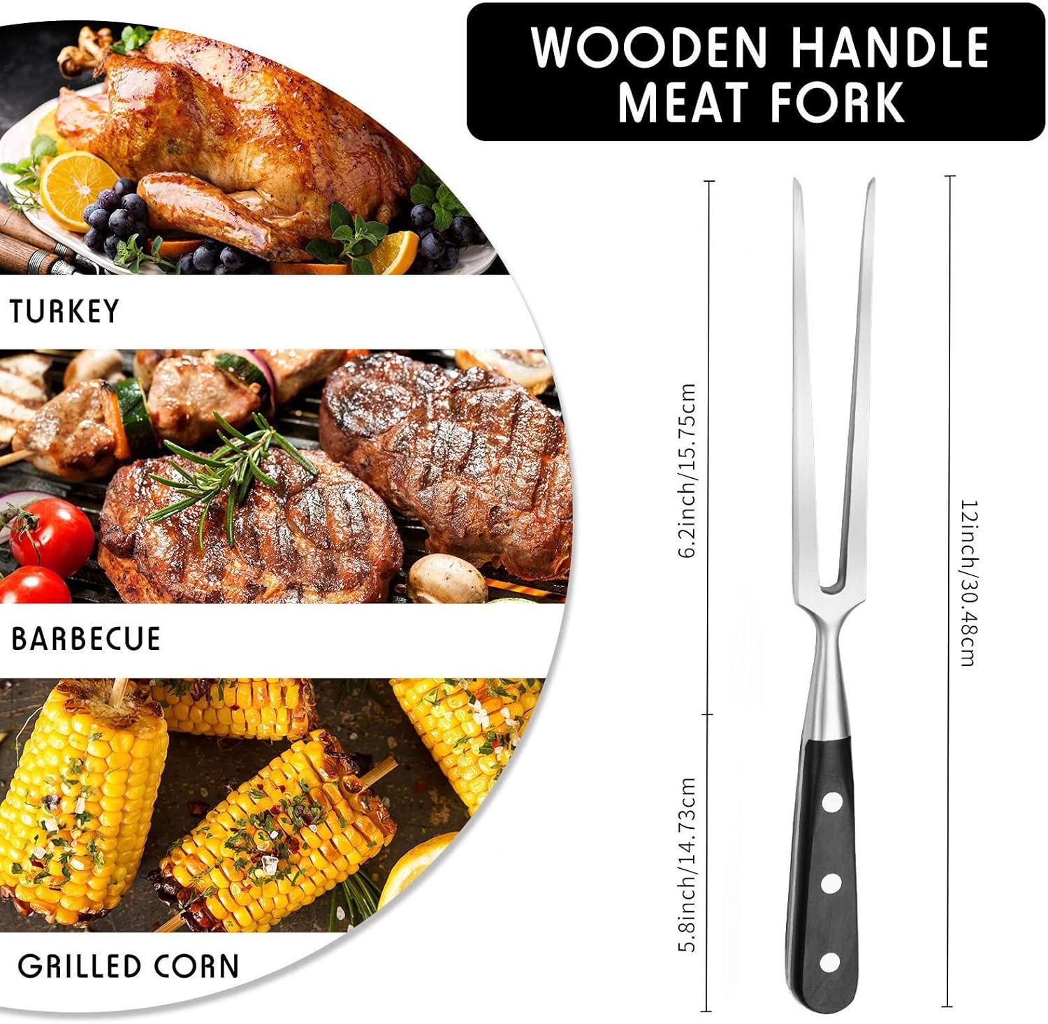 terrifi carving fork, chef pro stainless steel carving fork 12 inch meat fork carving & serving fork heavy duty cooking barbecue steak fork for kitchen roast grilling dinner parties