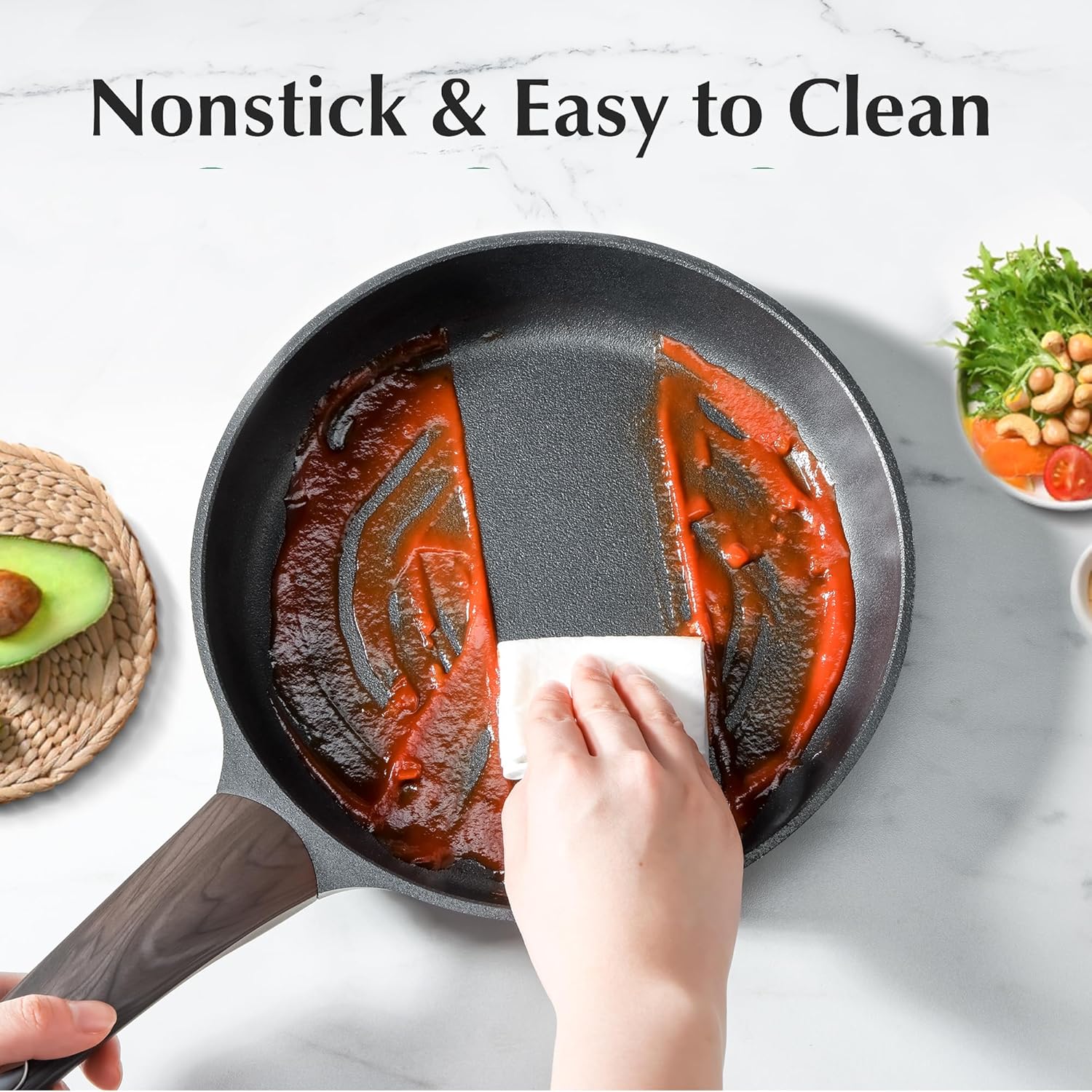 sensarte pots and pans set nonstick, 14 pcs induction kitchen cookware sets, non toxic non stick cooking set with frying pans set & saucepan, pfoa pfos apeo free, black