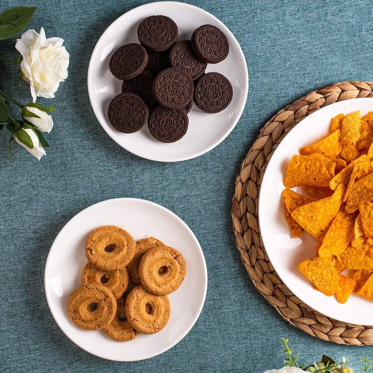 delling porcelain appetizer plates set 7 inches white dessert/salad plate small kitchen dinnerware dishes set for snacks, appetizer, ice cream serving plates set, set of 6