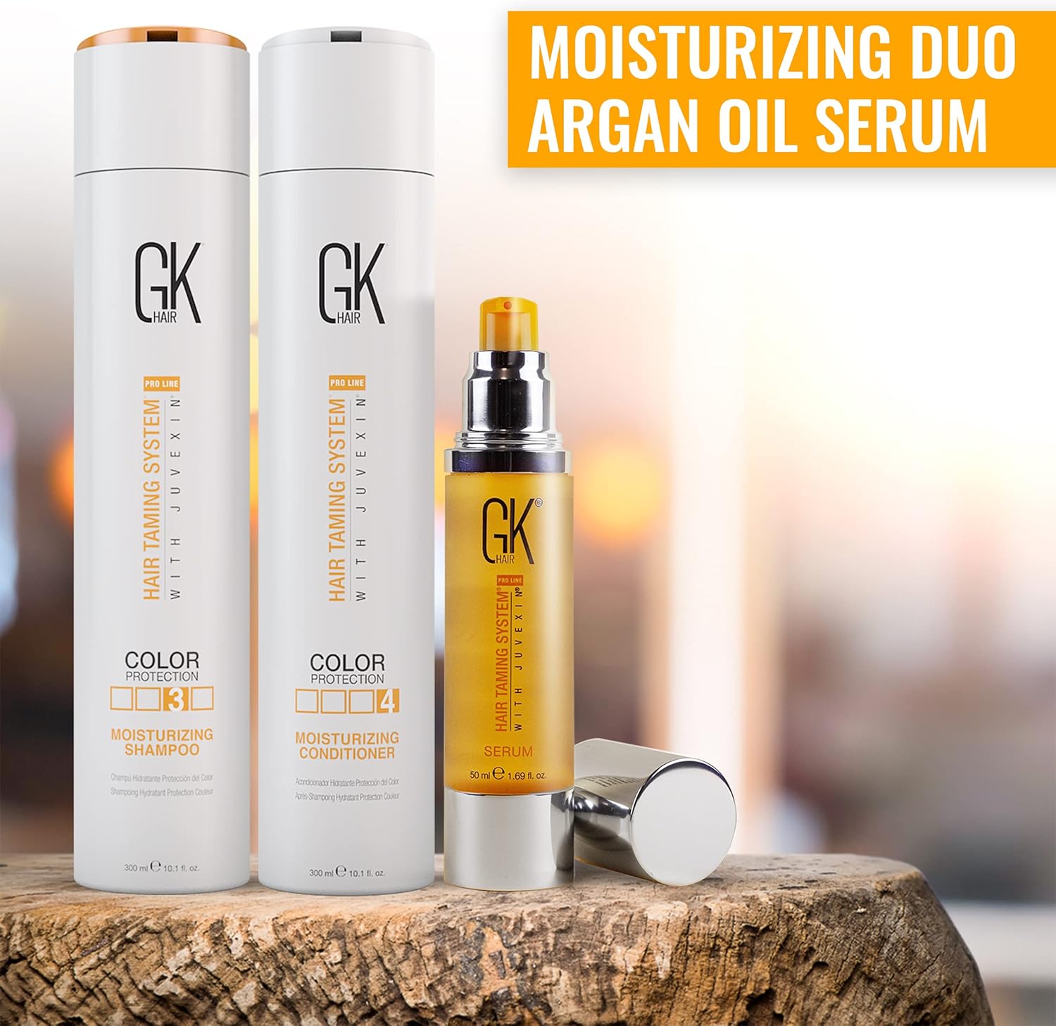 gk hair global keratin moisturizing shampoo and conditioner sets color protection 300ml with anti frizz hair serum 50ml intense moisture pack trio for dry damaged and color treated hair