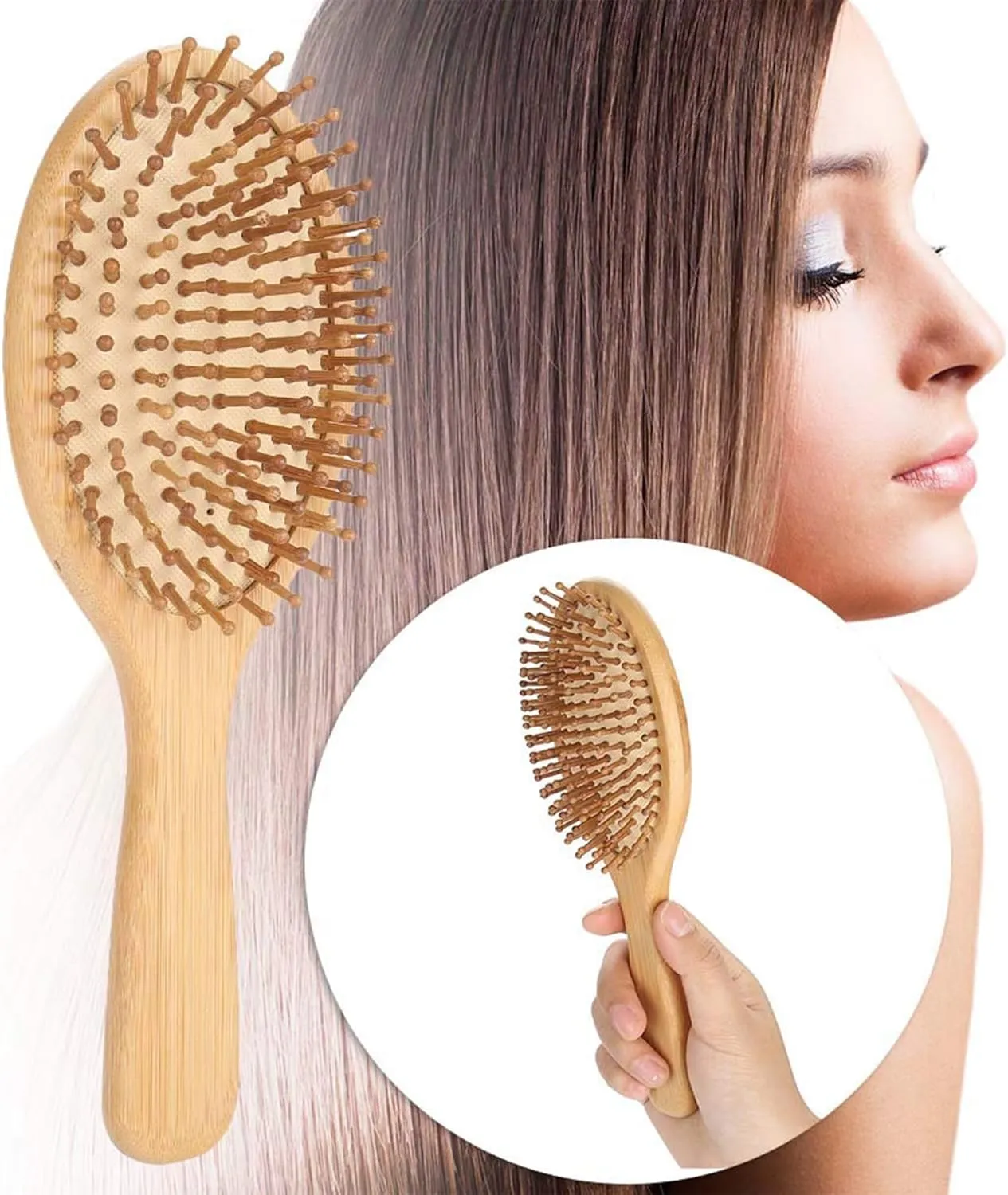 ECO SHINE Premium Bamboo Hair Comb Wooden Hair Brush Paddle Organic Brush for Women Men Scalp Massage Anti-Static Reducing Hair Breakage for Adult and kids Hair Styling Adding Hair Shine