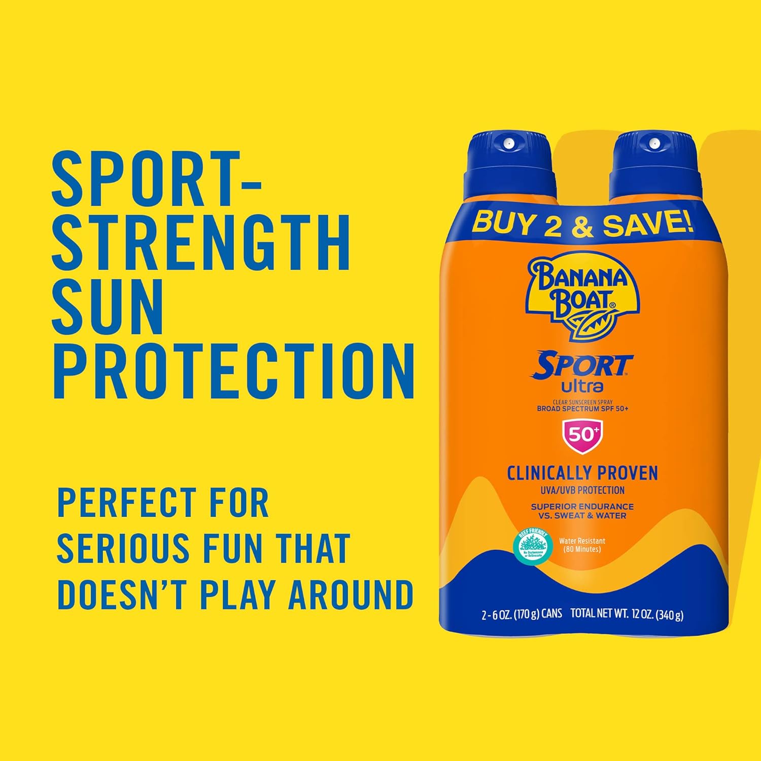 banana boat sport performance ultramist broad spectrum sunscreen spray, spf 50 6 ounce twin pack
