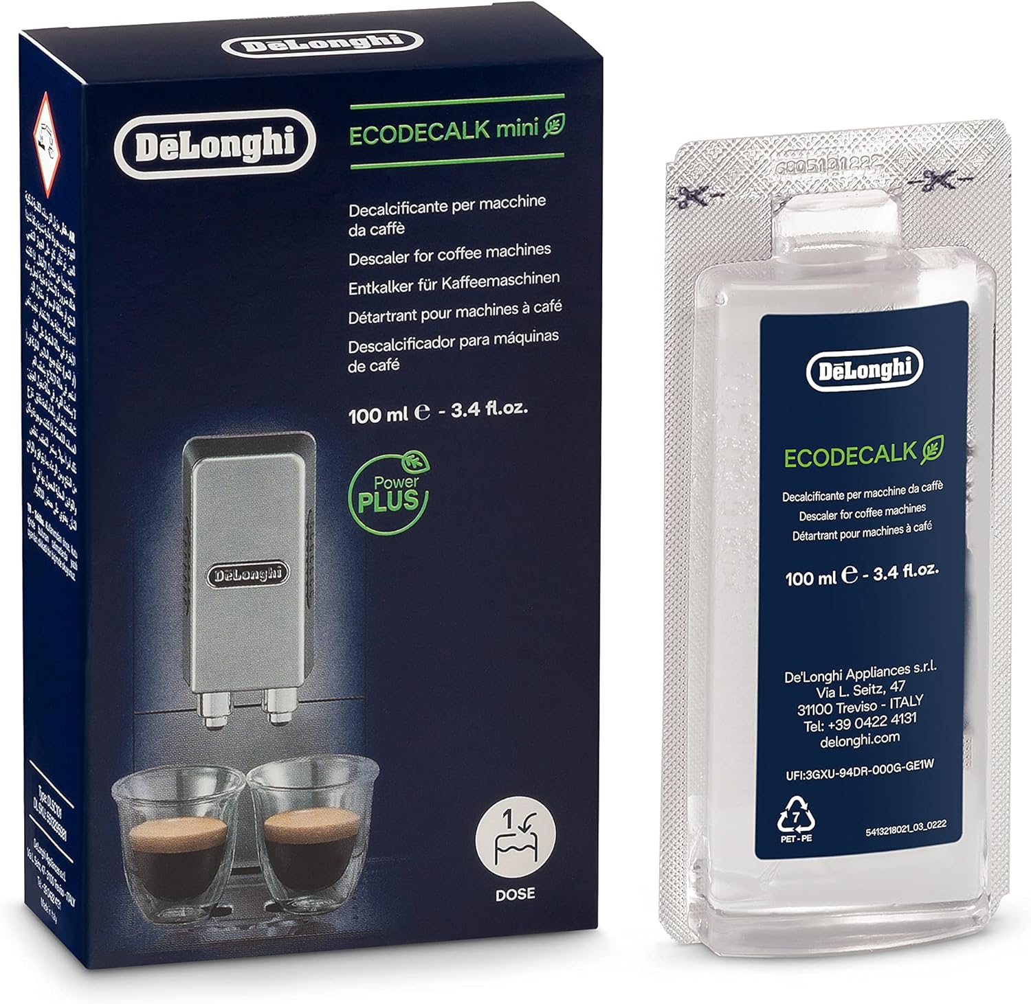 de'longhi ecodecalk descaler 100ml: eco friendly limescale remover with natural lactic acid for coffee maker, dishwasher, washing machine, kettle, extends machine life & preserve coffee flavor dlsc101