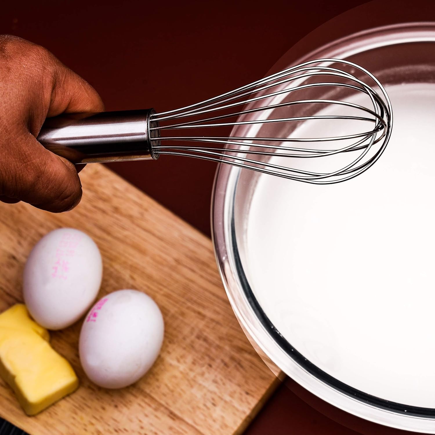 royalford stainless steel balloon whisk egg frother, milk beater, kitchen utensil for blending whisking beating mixing whipping & stirring 10 inch.