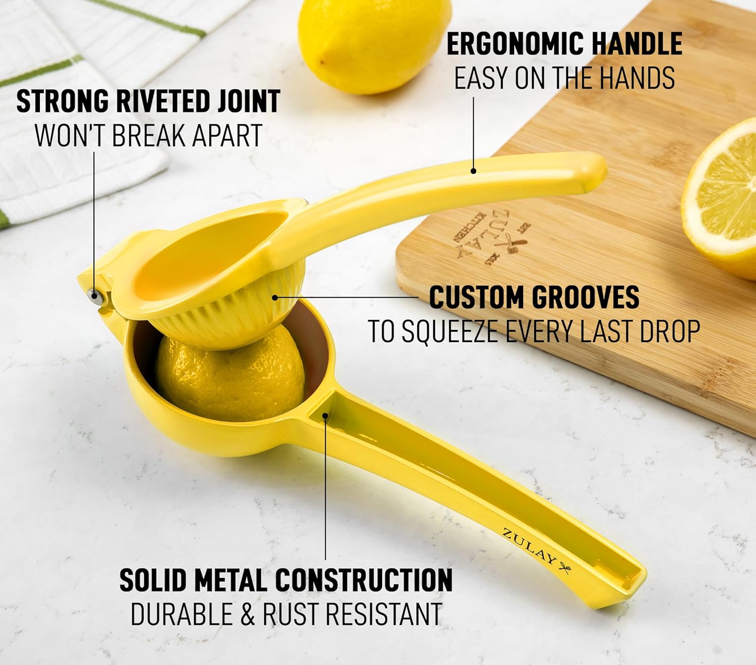 zulay kitchen metal lemon squeezer durable citrus juicer manual press for extracting the most juice possible