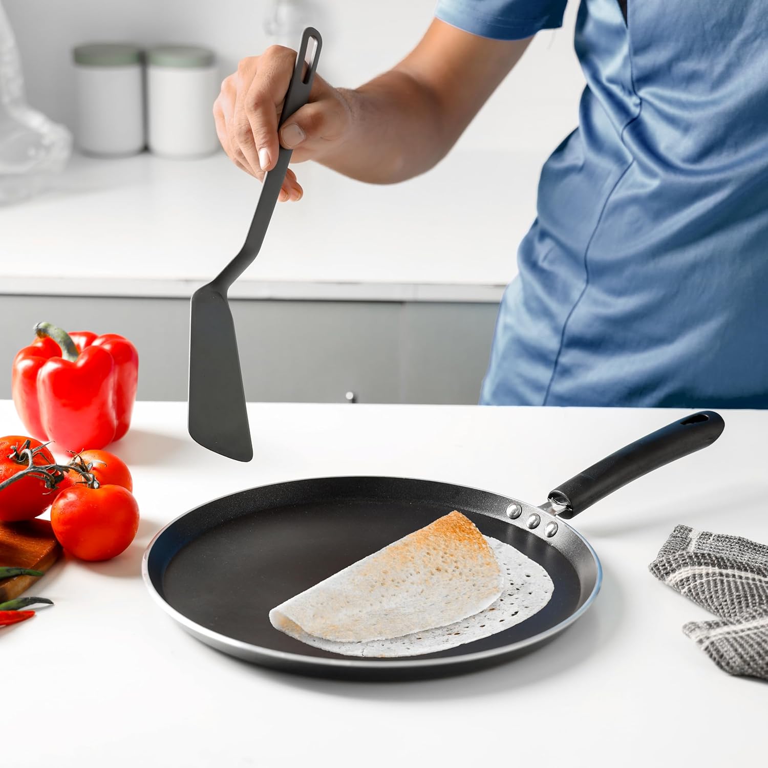 royalford non stick dosa tawa 3 layer coating hammer tone coated base 3mm thick | comfortable handle pmpo free | ideal for dosa, crepes, roti, paratha, pancakes & more
