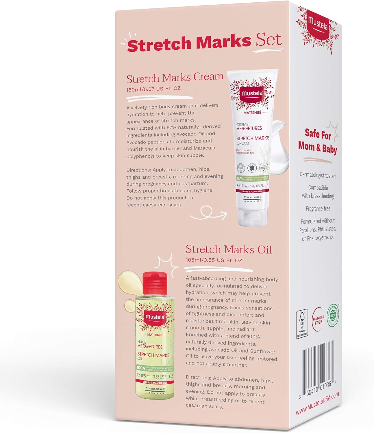 mustela maternity stretch marks set natural pregnancy skincare contains stretch marks cream & belly oil ewg verified & fragrance free 2 items set
