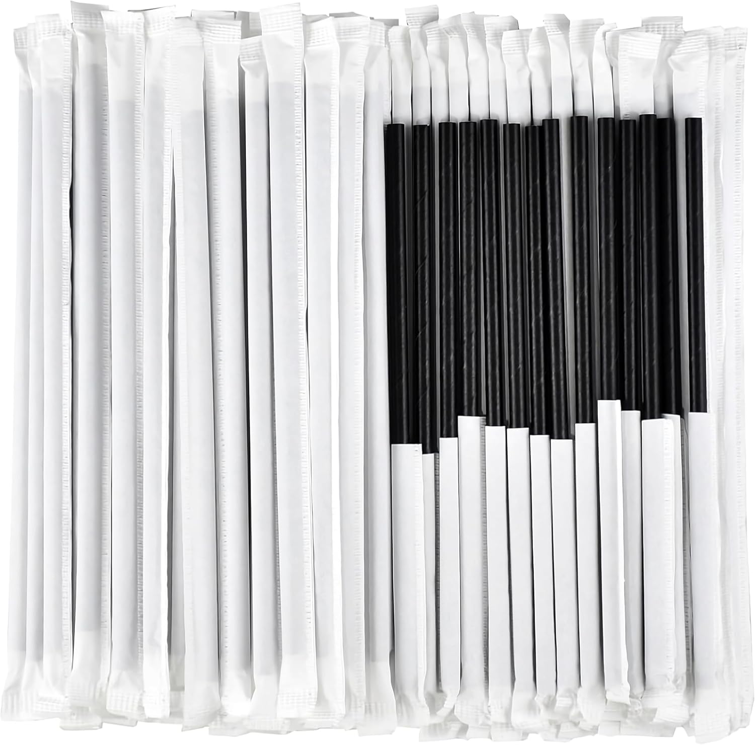 al fakhama 6 mm black paper straws (100 pcs/regular size) wrapped individually for drinking, 100% biodegradable and durable 6 mm diameter x 20 cm long pack of 100