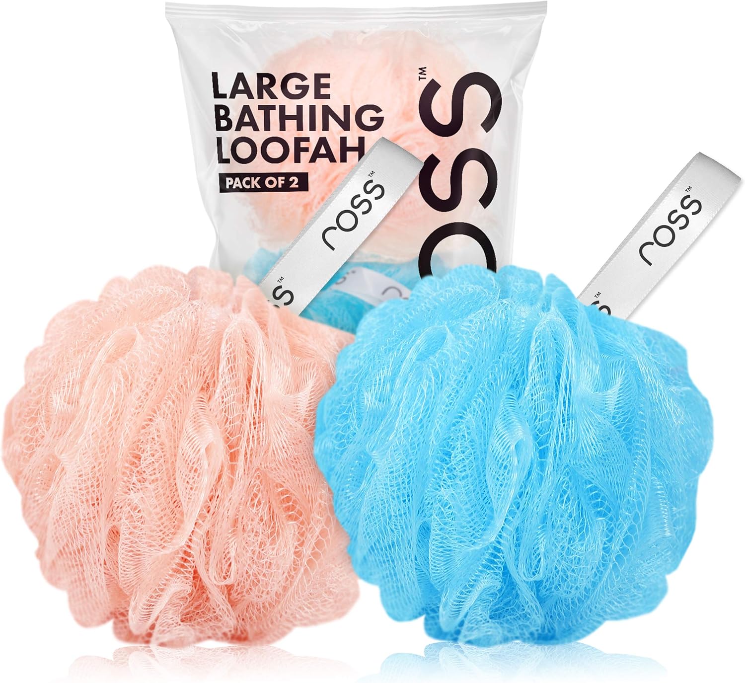 ross large bath loofah sponge scrubber exfoliator for high lather cleansing (peach and blue)