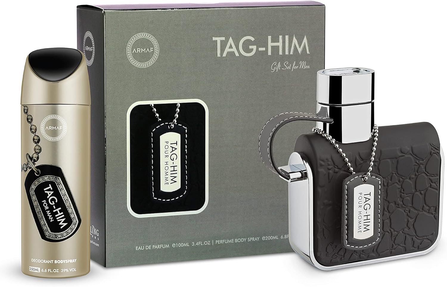 armaf tag him pour homme for men, 2 piece gift set, eau de parfum 100ml + perfume body spray 200ml, for him