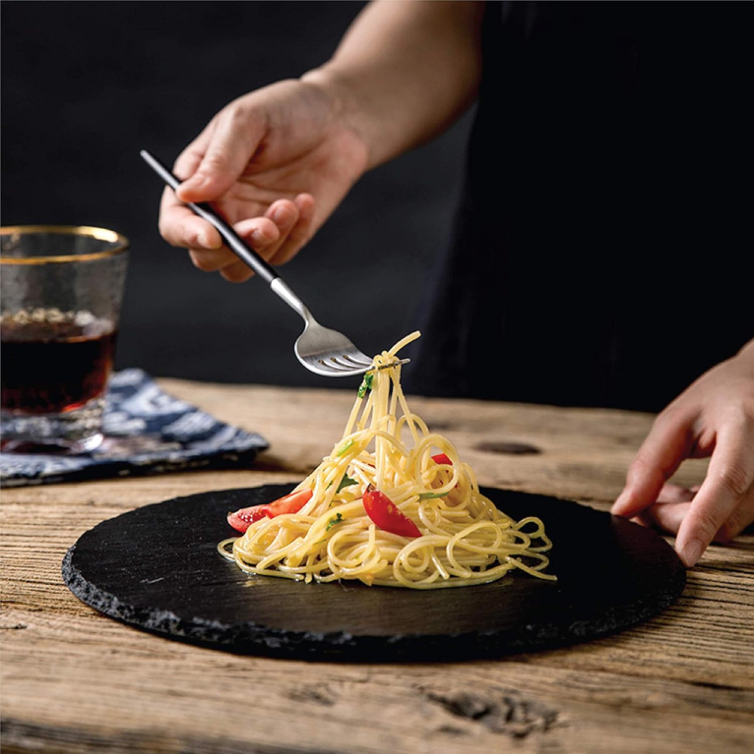 raj round slate plate, 30 cm , black, sl0011 , 1 pc