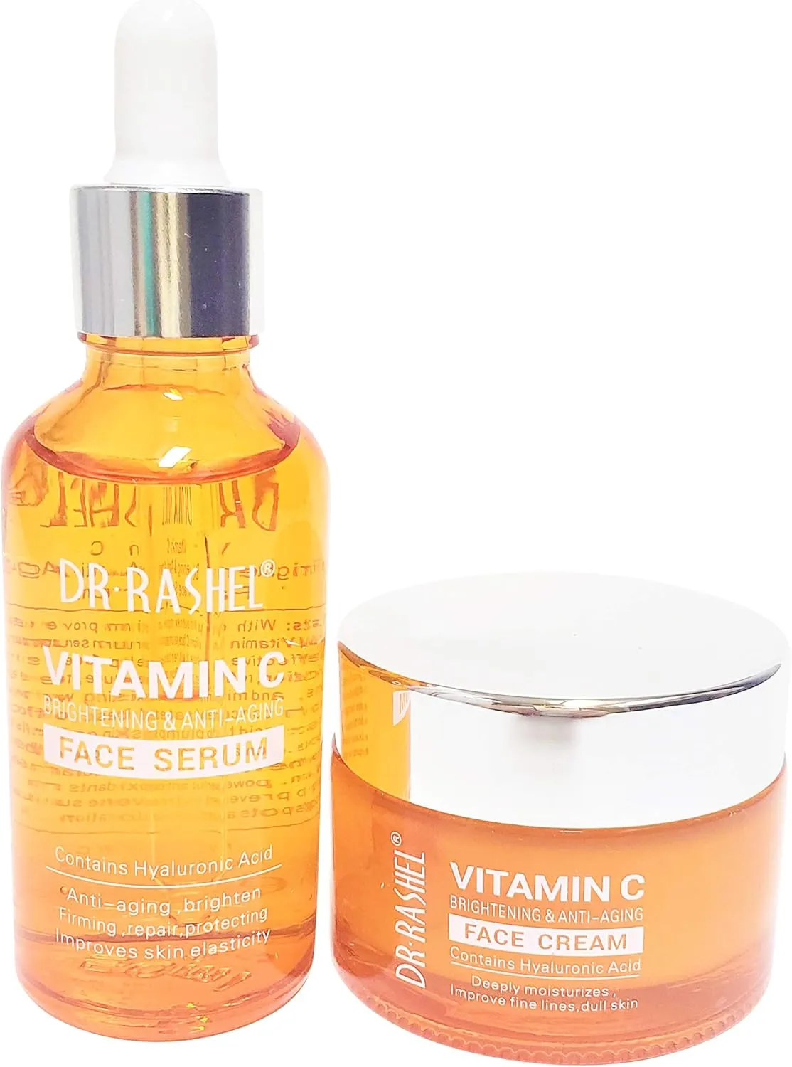 Dr Rashel Vitamin C Face Serum And Vitamin C Face Cream Variety Pack | Hyaluronic Acid, Anti Aging and Collagen Essence + 1 Jade Roller Face Massager