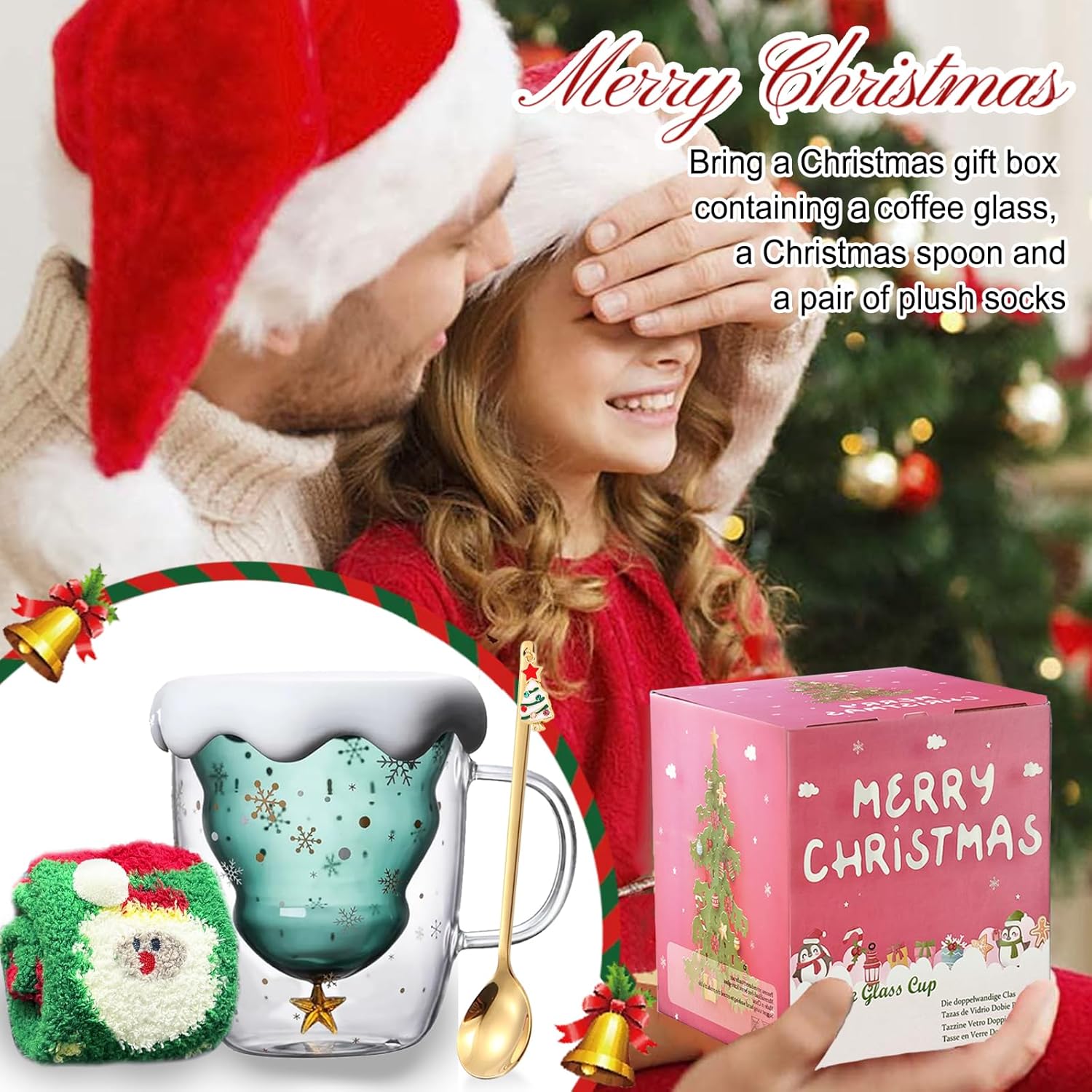 binoster cute mugs christmas coffee mug double walled glass mugs milk tea espresso cup christmas tree decorations christmas funny gifts for women men kids girls her best friend（green）