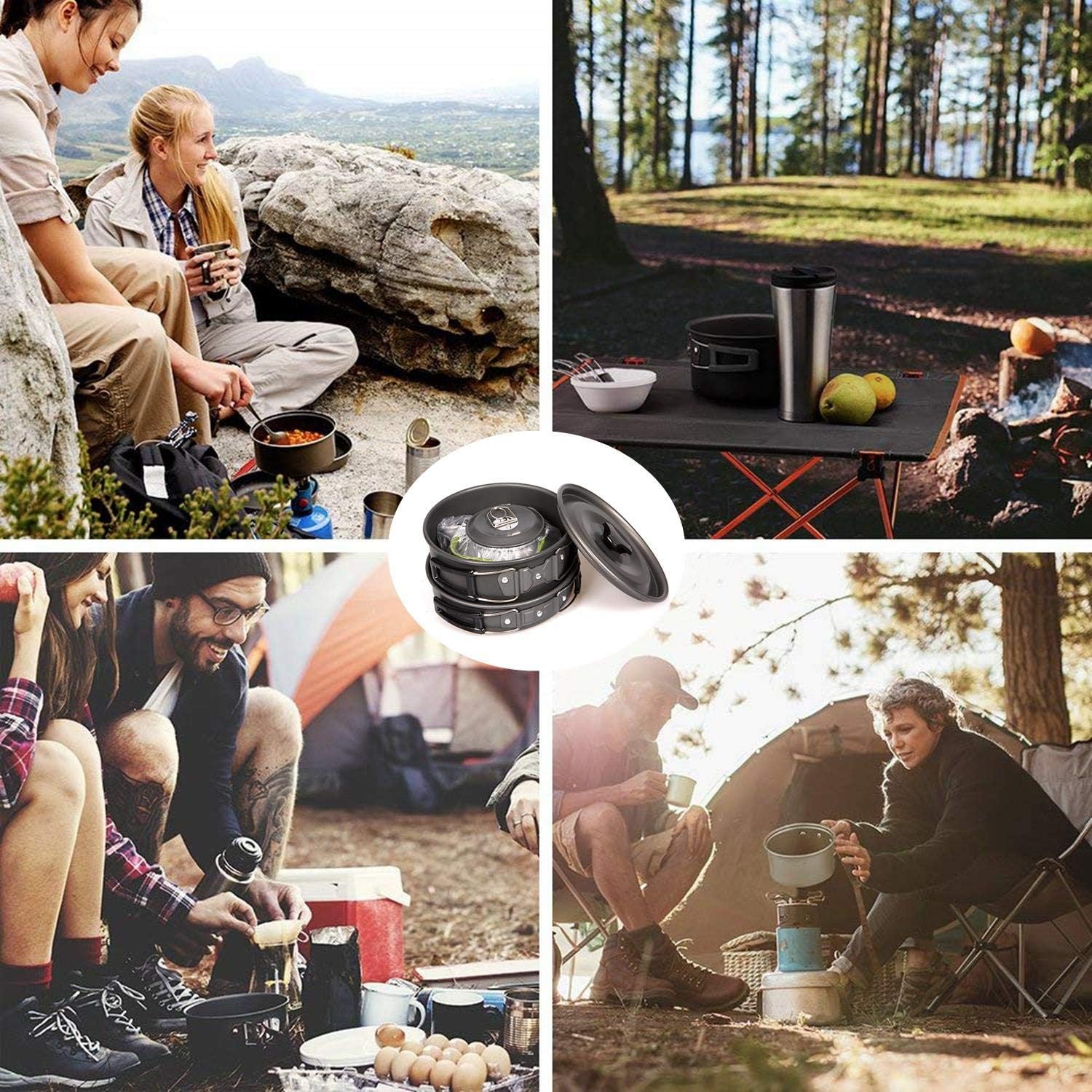 9pcs cookware set outdoor camping cooking kit portable nonstick lightweight pans cook set with bag