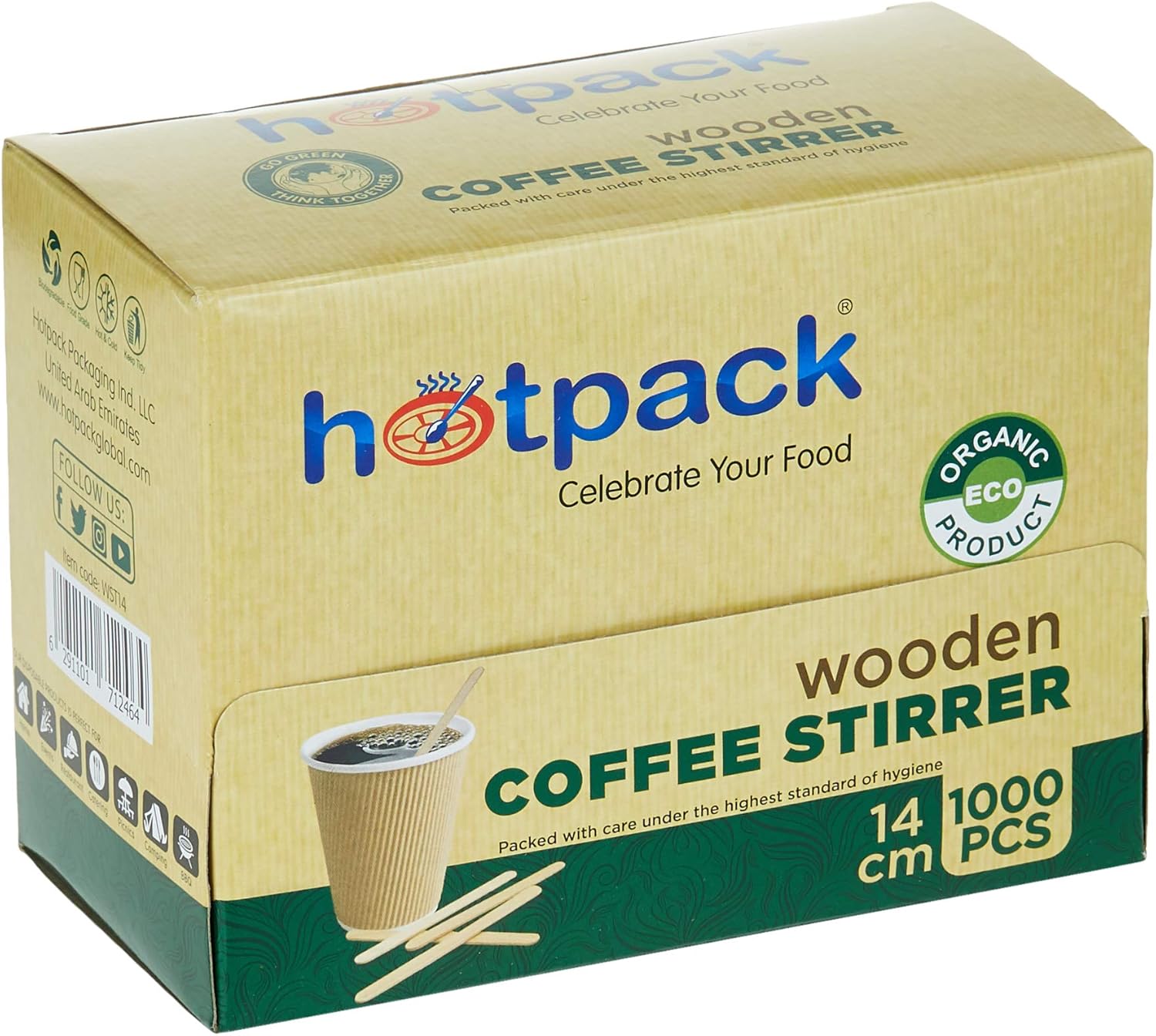 hotpack disposable wooden coffee stirrer 14cm 1000pcs