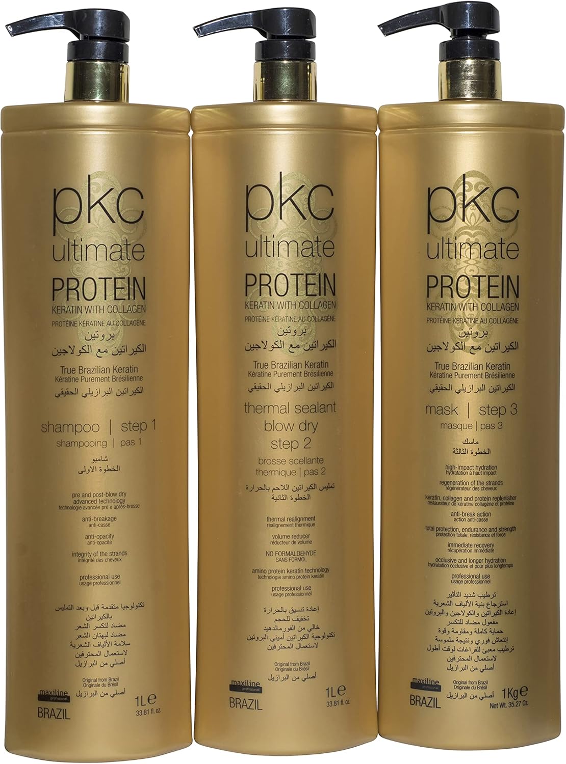 maxiline profissional pkc protein keratin with collagen straightening set (step1,2 and 3)