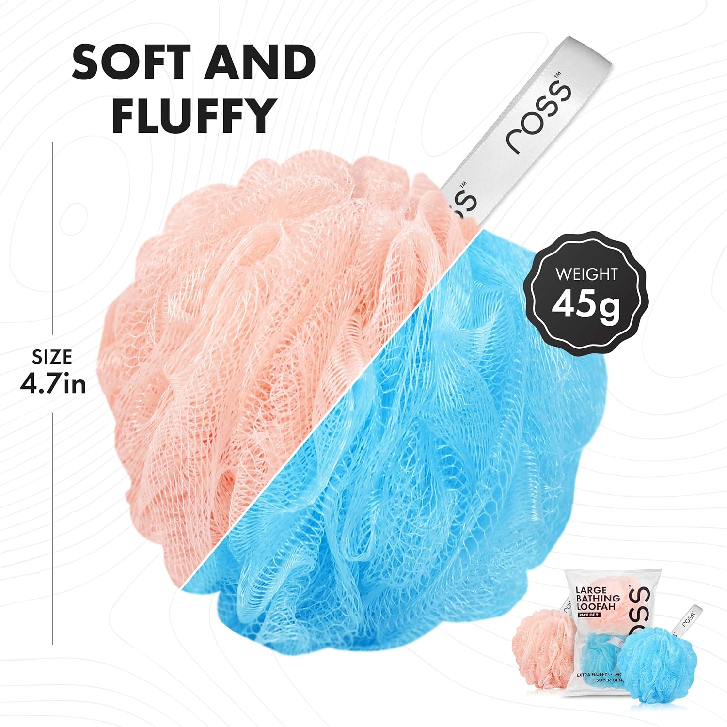 ross large bath loofah sponge scrubber exfoliator for high lather cleansing (peach and blue)
