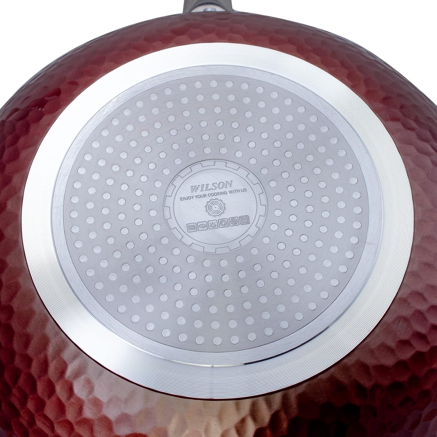 wilson aluminium copper hammered wok with induction bottom and marble coating inside 32cm (ckb4 cpr wk32)