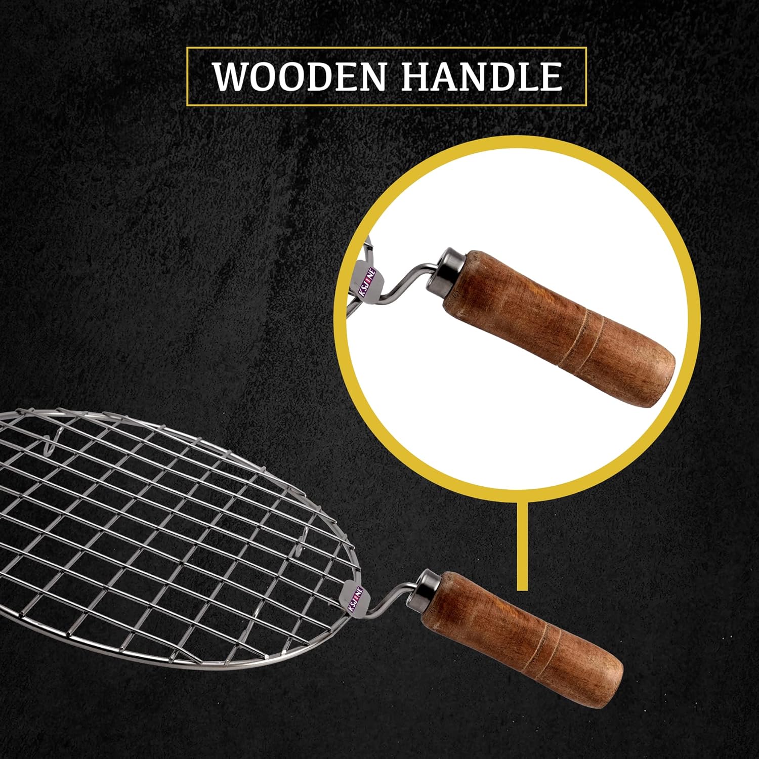 ksjone stainless steel multi functional wire steaming cooling and baking barbecue rack round wire roaster rack/papad jali/roti grill round shape with wooden handle