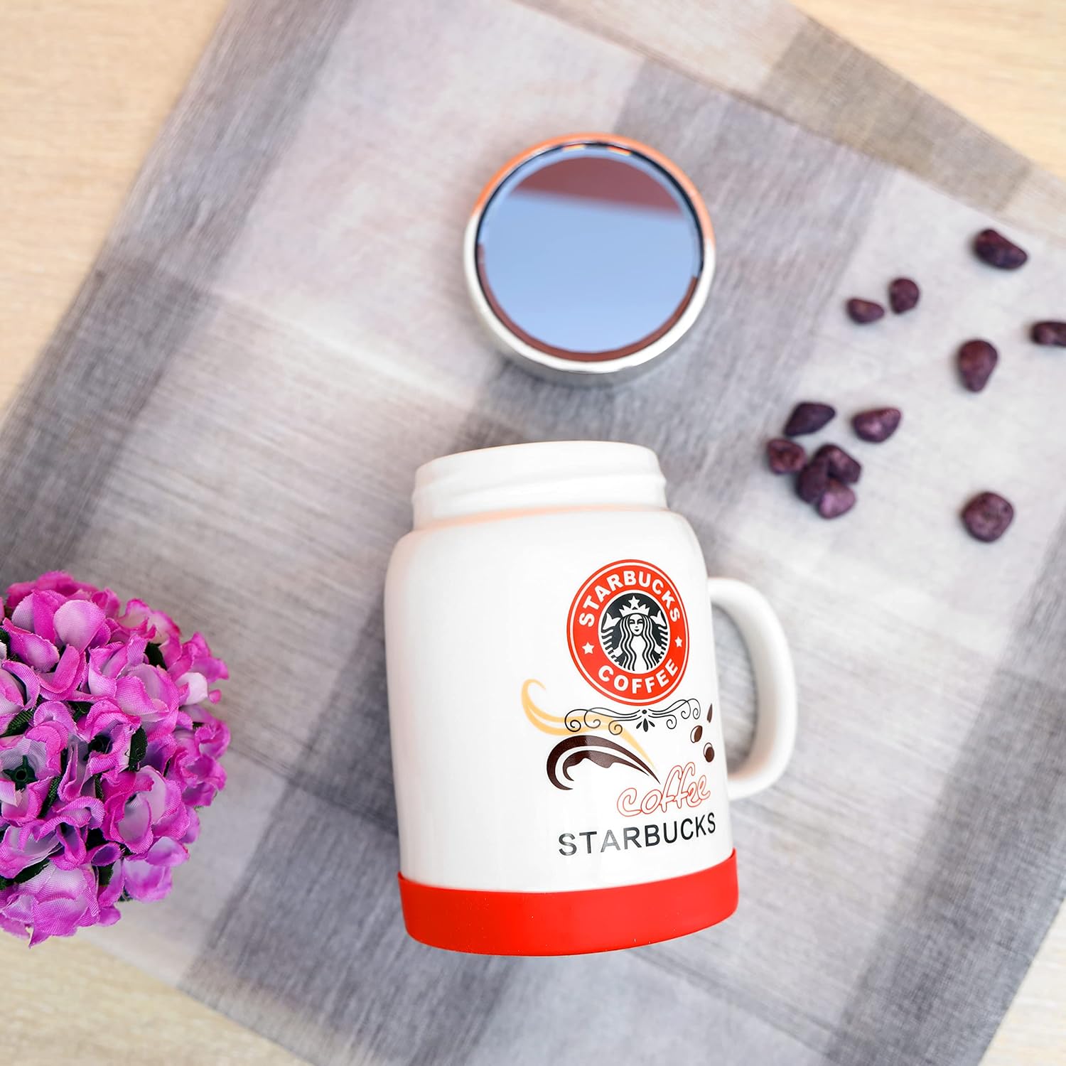 delcasa 14oz traveling mug with lid | large coffee & tea mug | traditional extra large coffee/tea mug, thick wall small portable mug | comfortable handle | ideal for hot & cold drinks