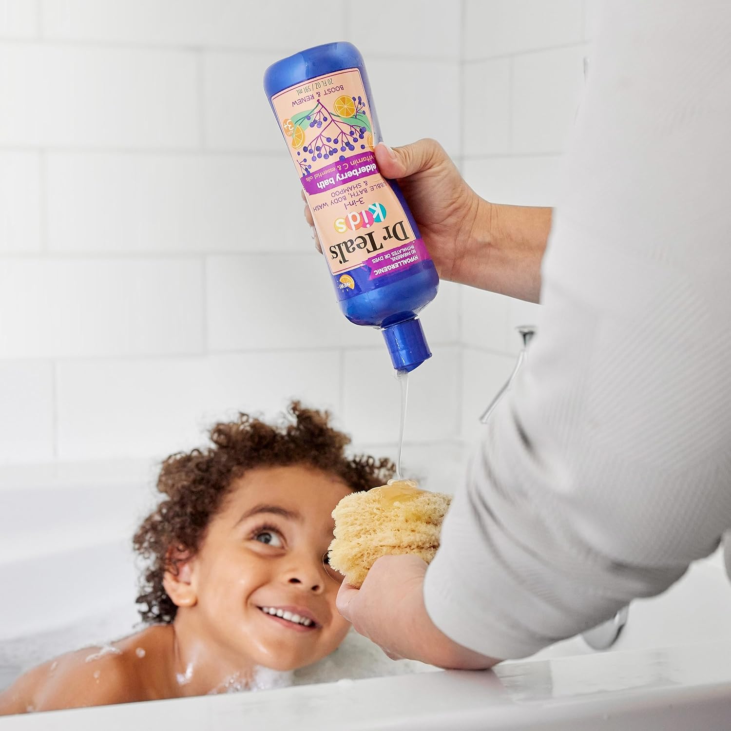 dr teal's kids 3 in 1 bubble bath, body wash & shampoo elderberry & vitamin c 591ml