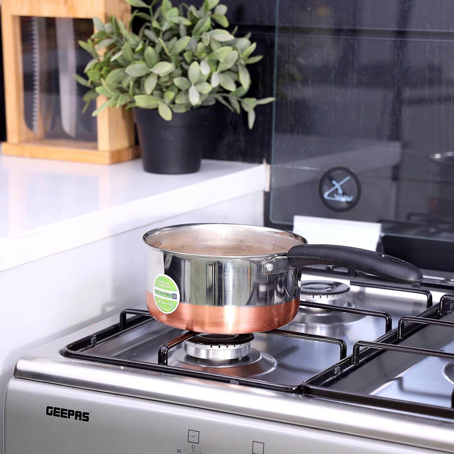 royalford stainless steel saucepan with copper bottom 17cm, multi, rf9972