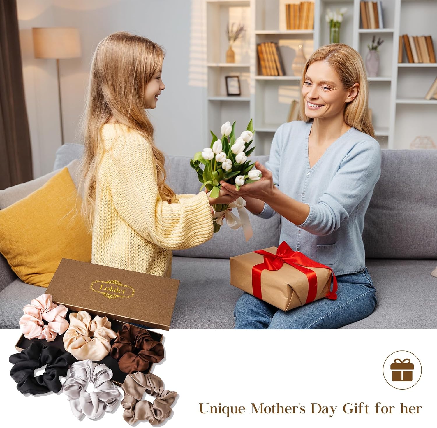 lolalet 6 pack scrunchies for hair, hair scrunchies for women girls, soft satin scrunchy for sleeping, big sleep tie scrunchie with elastic hair bands for thick thin fine curly hair/style a