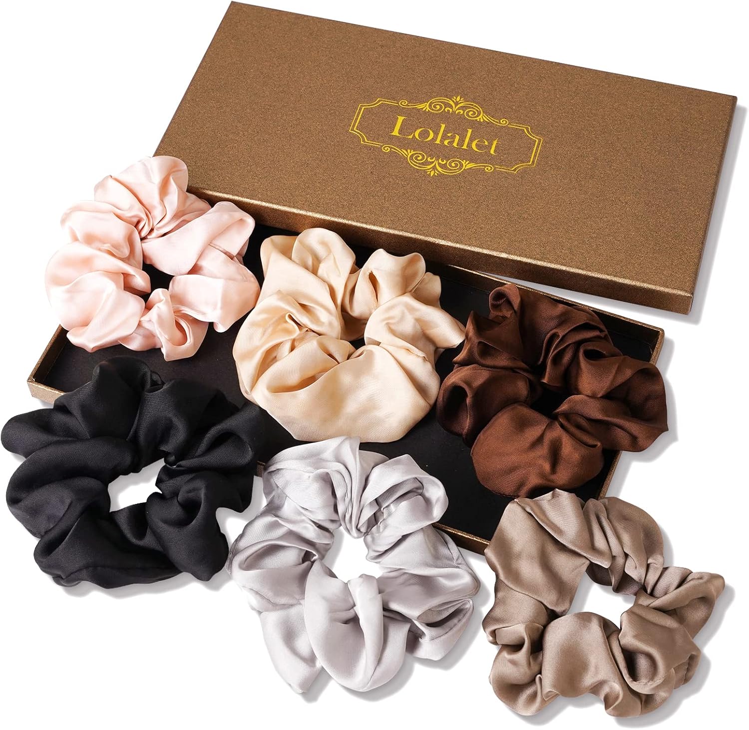 lolalet 6 pack scrunchies for hair, hair scrunchies for women girls, soft satin scrunchy for sleeping, big sleep tie scrunchie with elastic hair bands for thick thin fine curly hair/style a