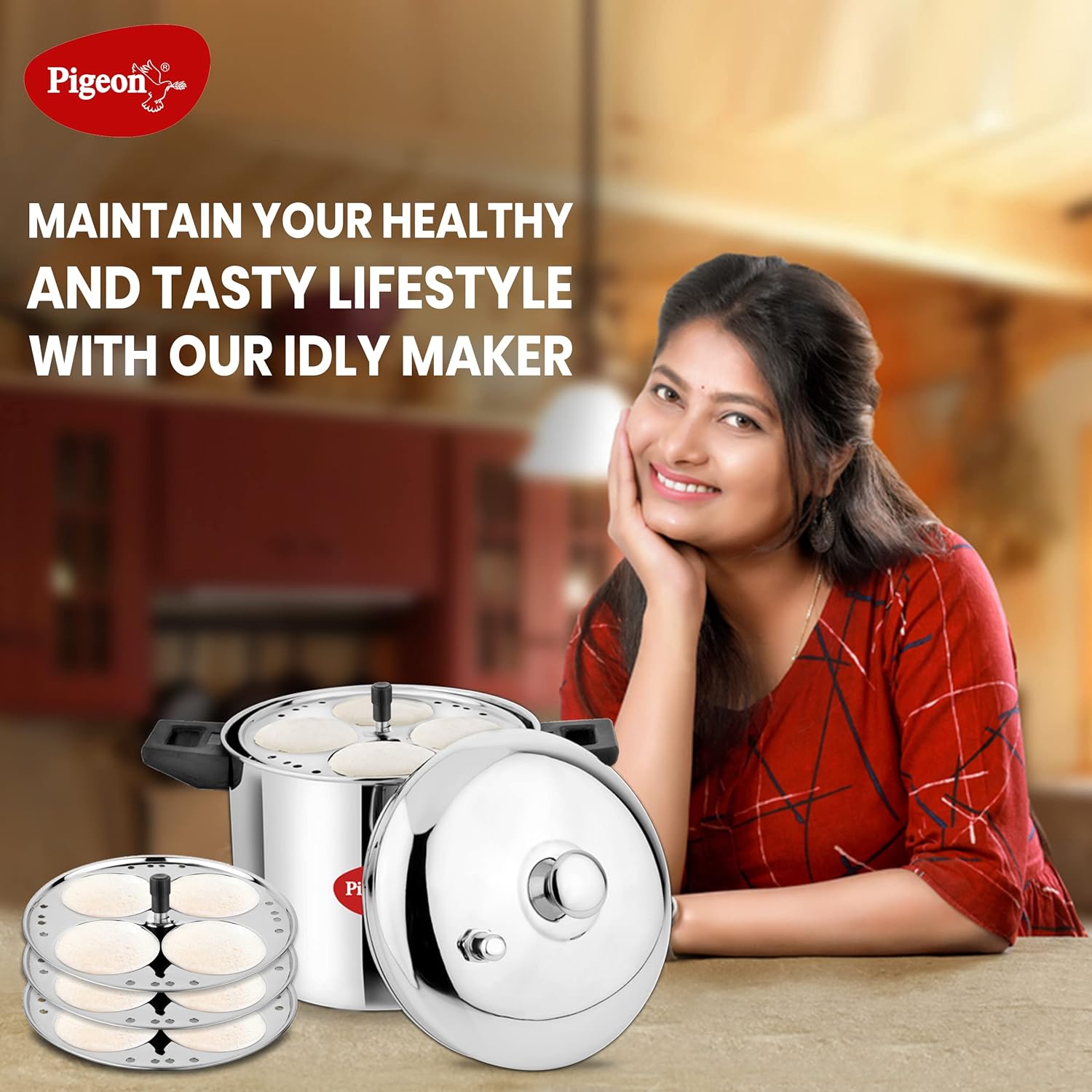 pigeon stainless steel idly maker 4 plates compatible with induction and gas stove