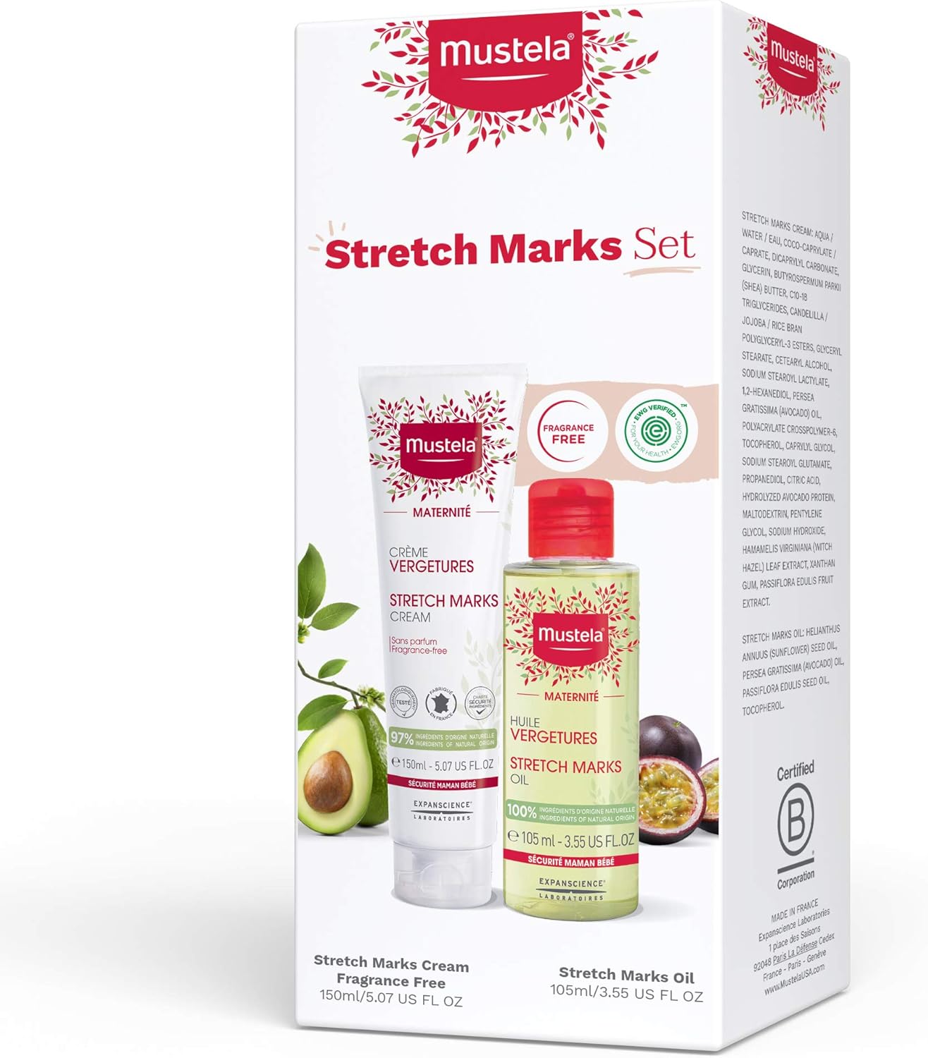 mustela maternity stretch marks set natural pregnancy skincare contains stretch marks cream & belly oil ewg verified & fragrance free 2 items set