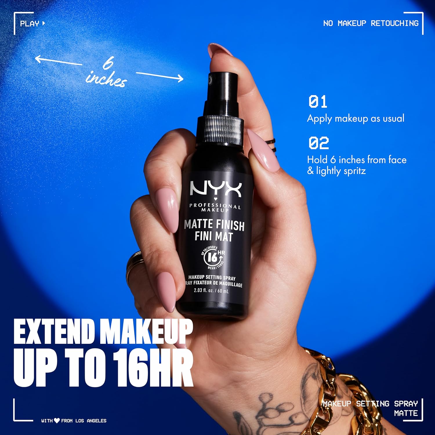 nyx professional makeup makeup setting spray matte finish, lightweight, long lasting, extends makeup wear up to 16 hours, vegan and cruelty free formula, 60ml