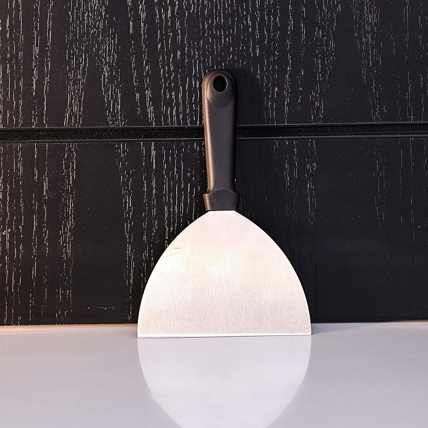 royalford rf9872 stainless steel scraper portable ergonomic long handle multi purpose slanted blade cutter | bench food dishwasher safe ideal slice, chop, mince, & scoop