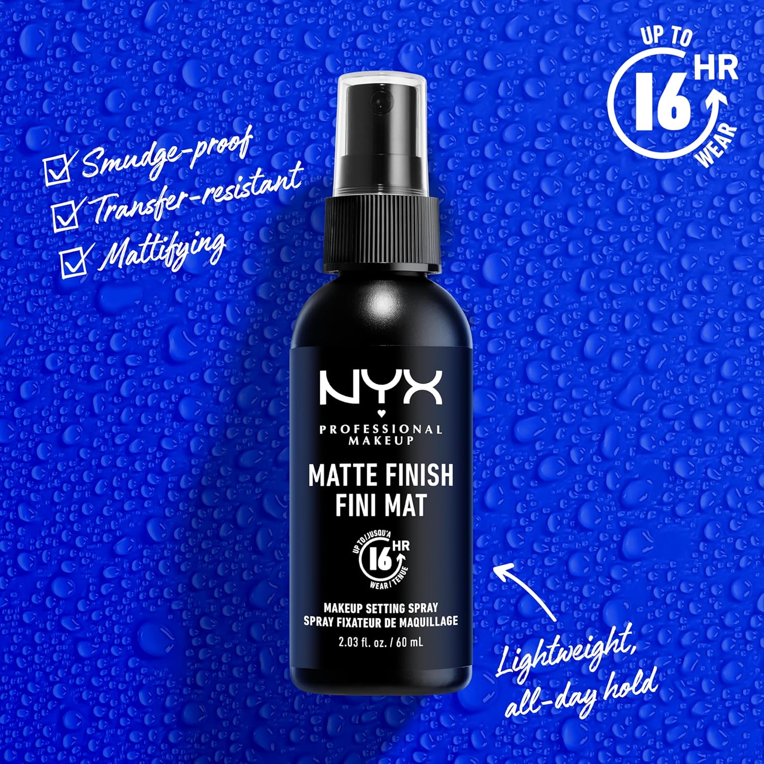 nyx professional makeup makeup setting spray matte finish, lightweight, long lasting, extends makeup wear up to 16 hours, vegan and cruelty free formula, 60ml