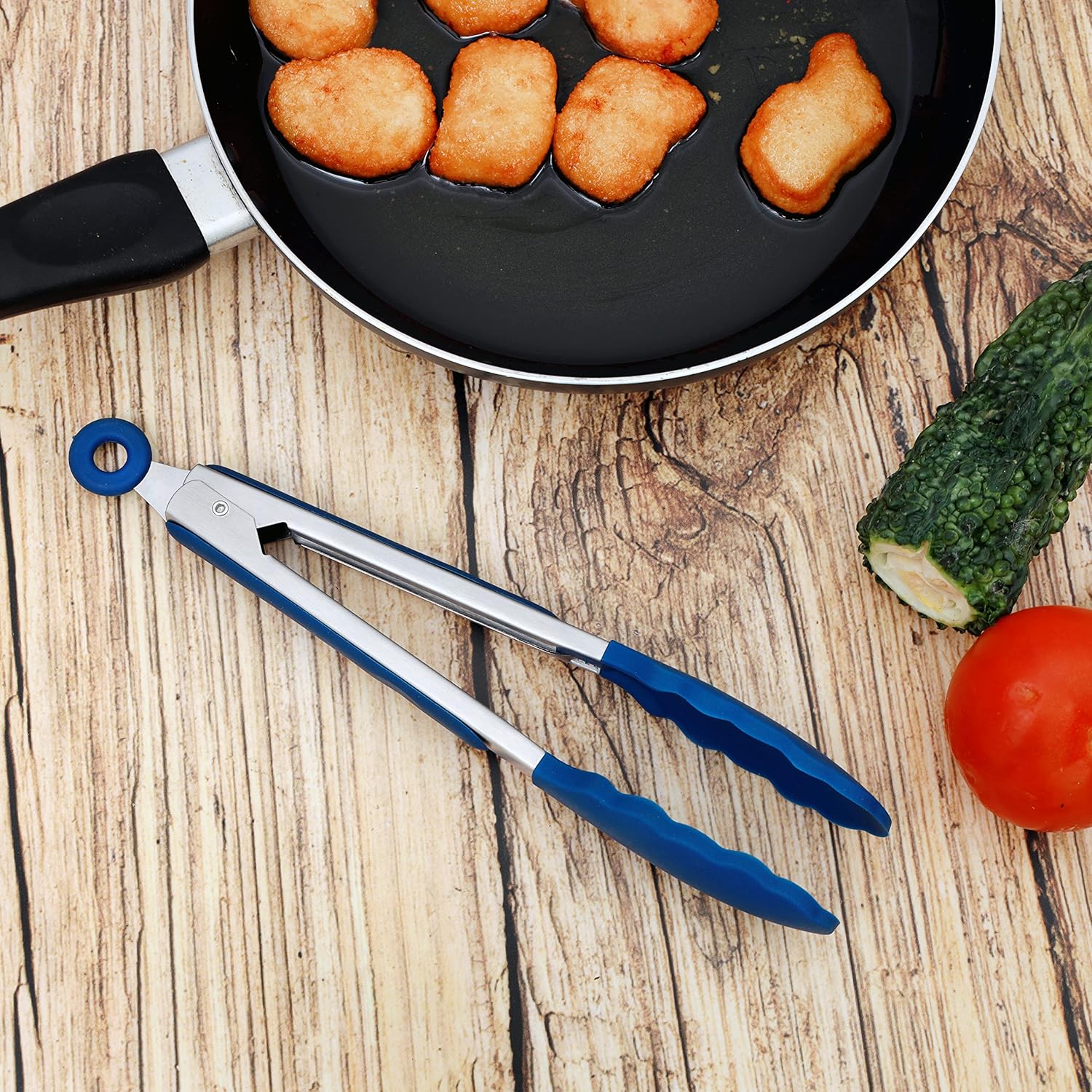 royalford silicone food tong, 27cm grade rf10656 stainless steel handle with easy grip & smart padlock system tong for serving, frying, cooking, multicolor