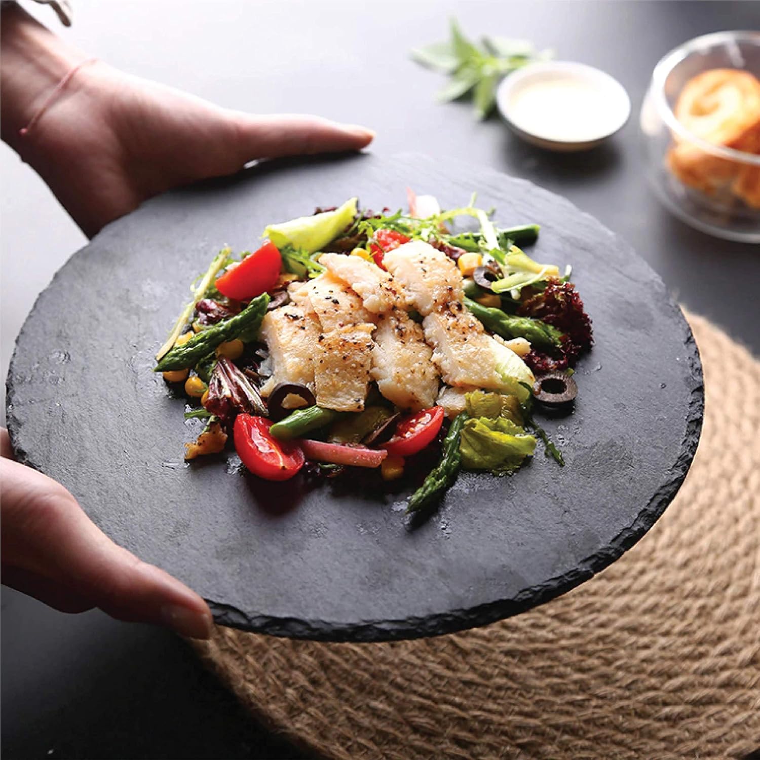 raj round slate plate, 30 cm , black, sl0011 , 1 pc