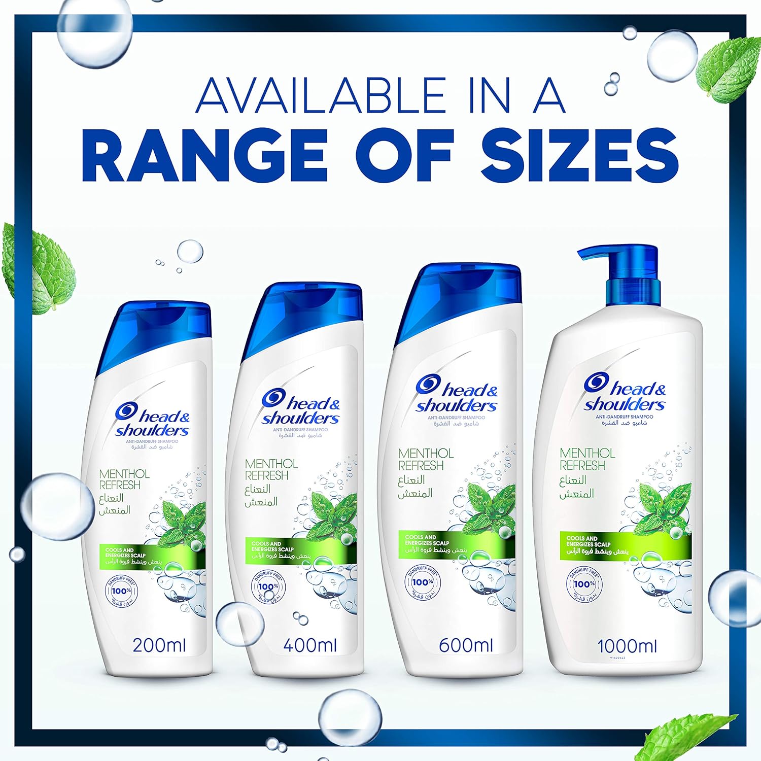 head & shoulders menthol refresh anti dandruff shampoo for itchy scalp, 2 x 400ml